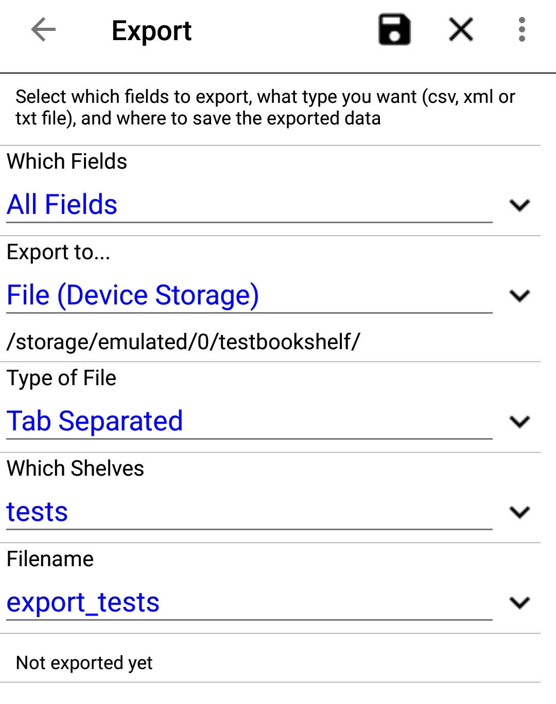 export screen