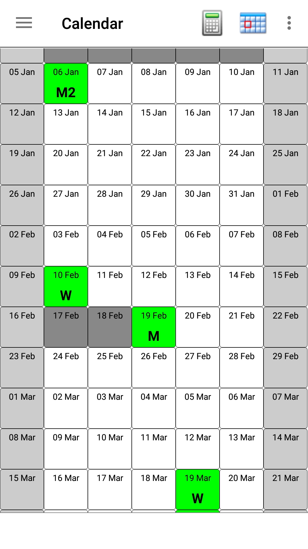 calendar screen