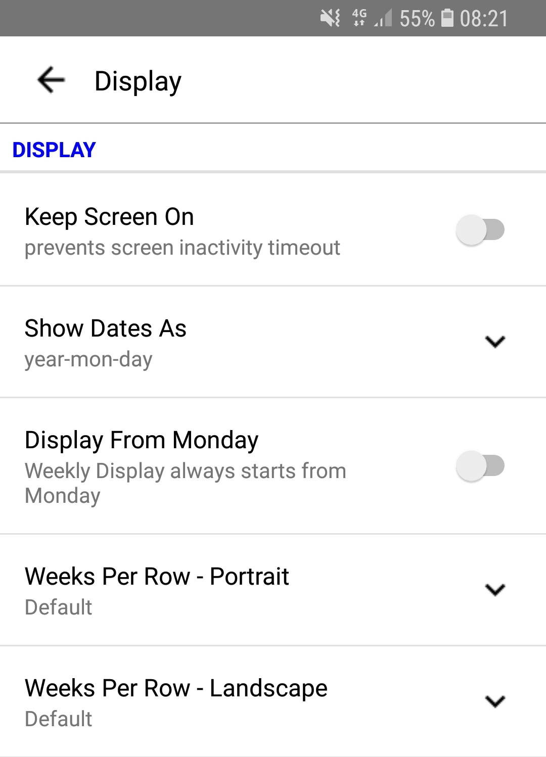 display options